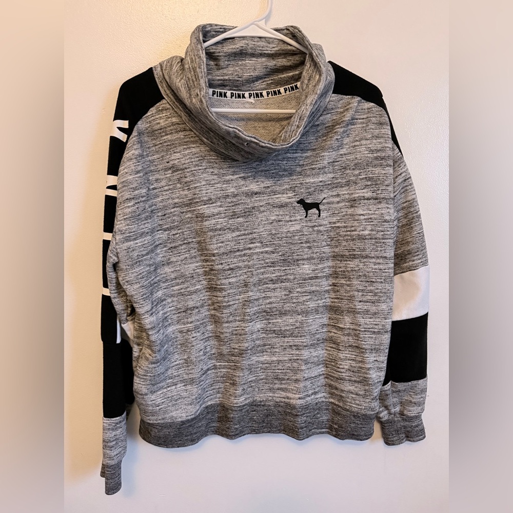 PINK by Victoria's Secret Grey Cowl Neck Pullover with Black Accents